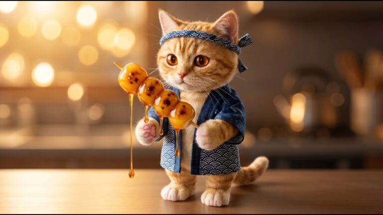 食べる宝石「みたらし団子」を猫が手作りしてみた | 和菓子ASMR