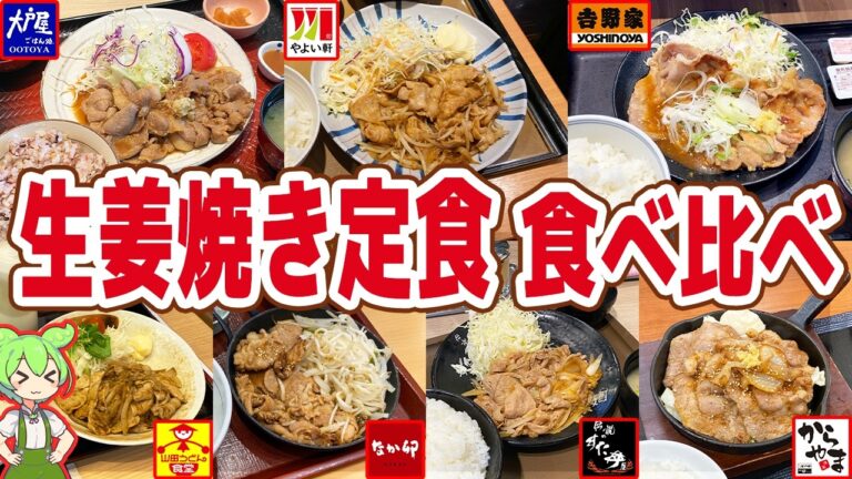 【レビュー】やよい軒より旨くて安い！？チェーン7店のしょうが焼き定食を食べ比べ！【ずんだもん解説】