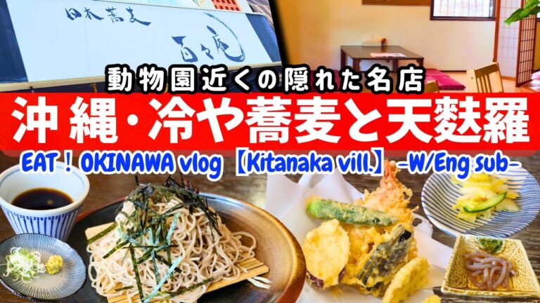 【沖縄グルメ】北中城の日本蕎麦・百々庵で天ぷらとざるそば定食/okinawa gourmet food vlog japanese soba lunch english subtitle