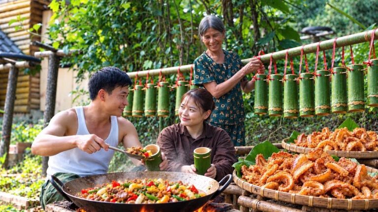 Happiness spread throughout the farm as grandma  witnessed the young couple's affectionate moment.